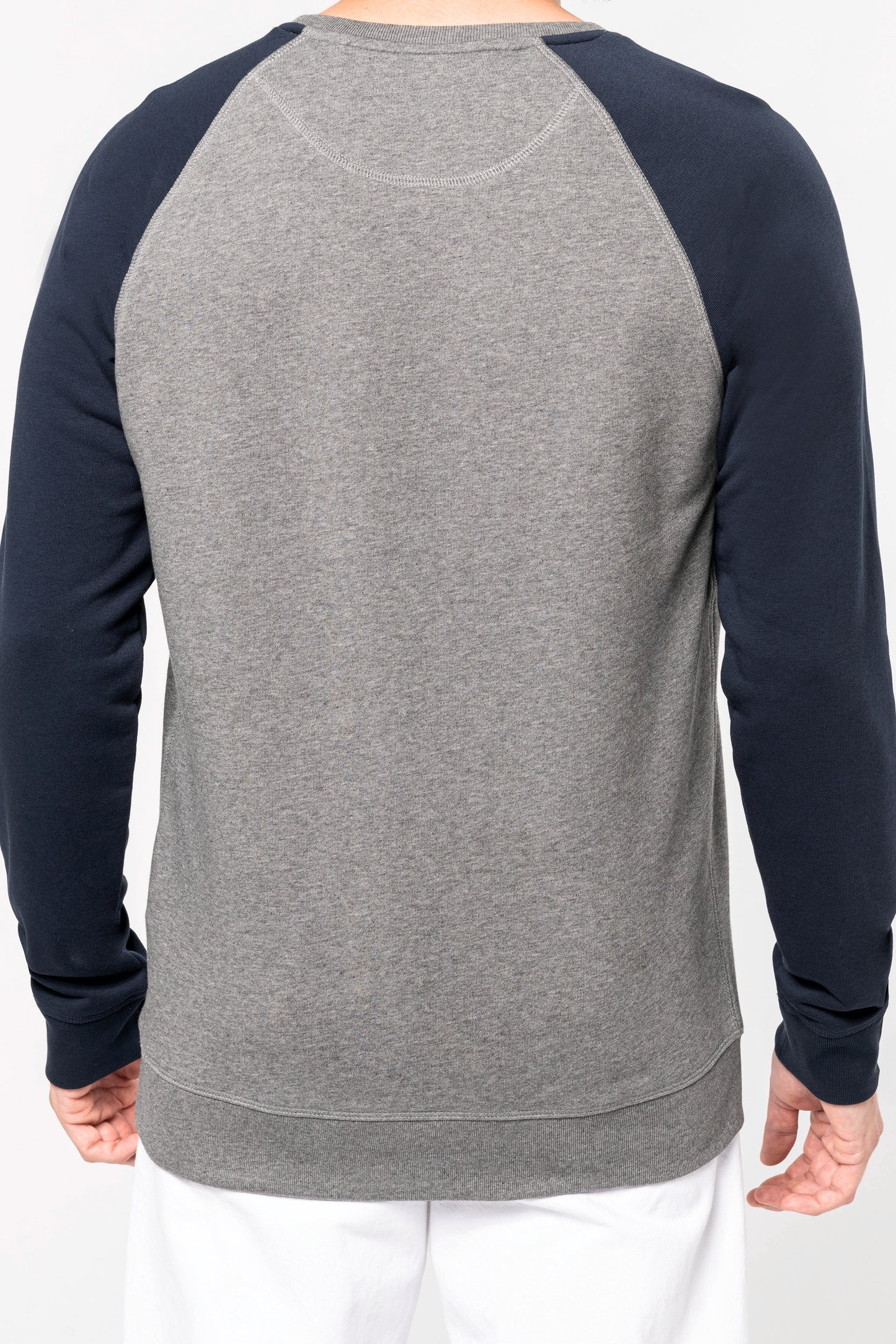 Tweekleurige herensweater BIO ronde hals raglanmouwen