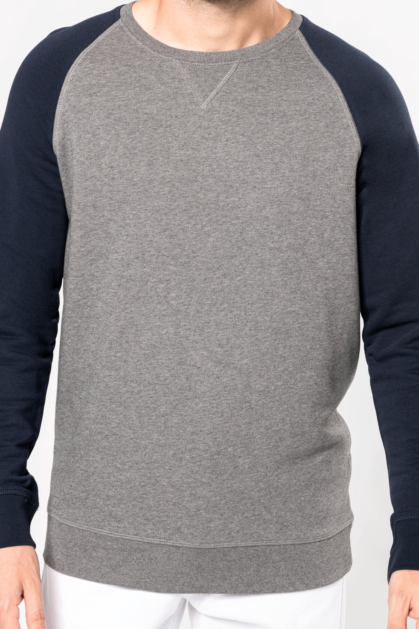 Tweekleurige herensweater BIO ronde hals raglanmouwen