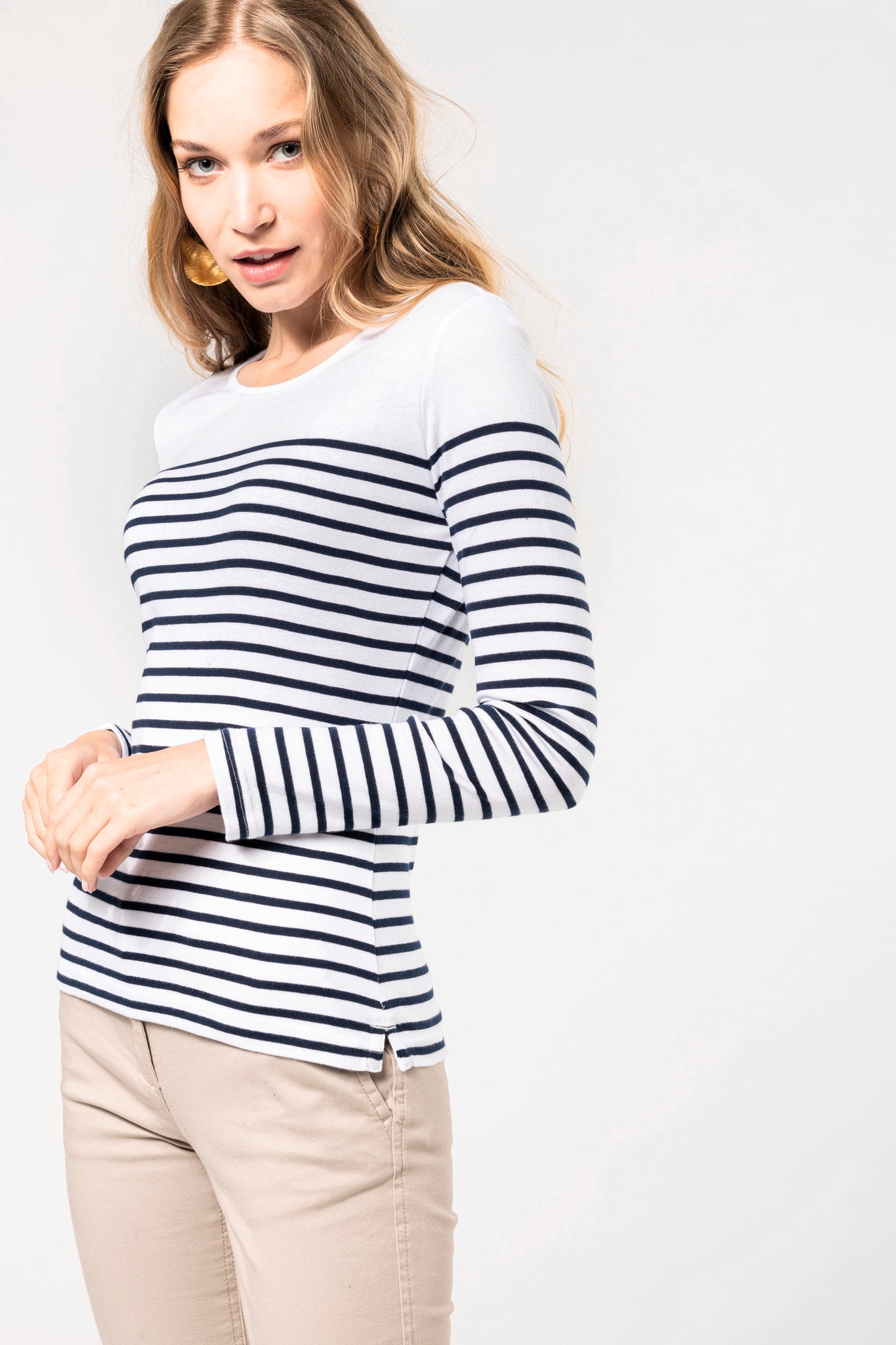 Gestreept dames-t-shirt lange mouwen