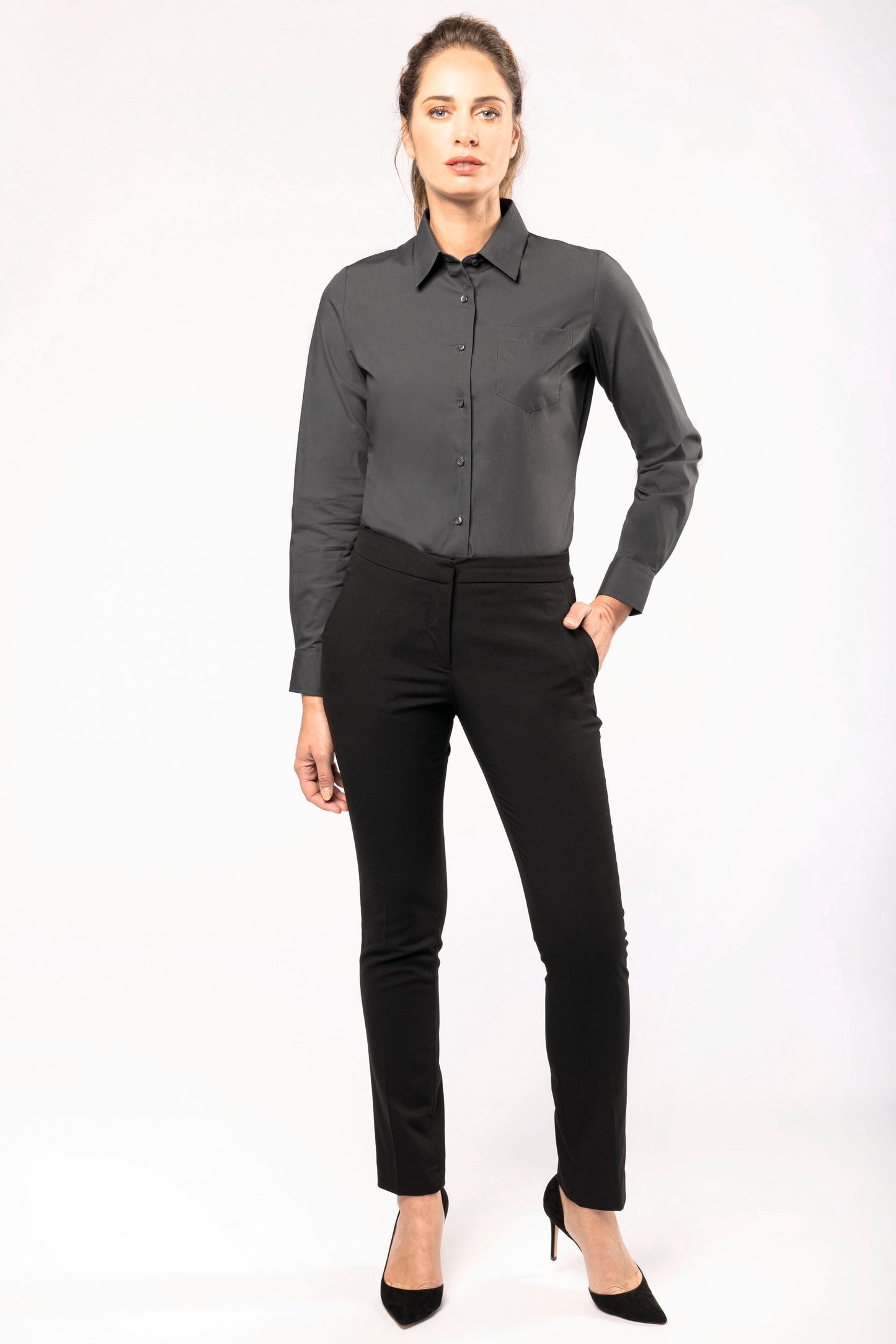 Dames poplin blouse lange mouwen