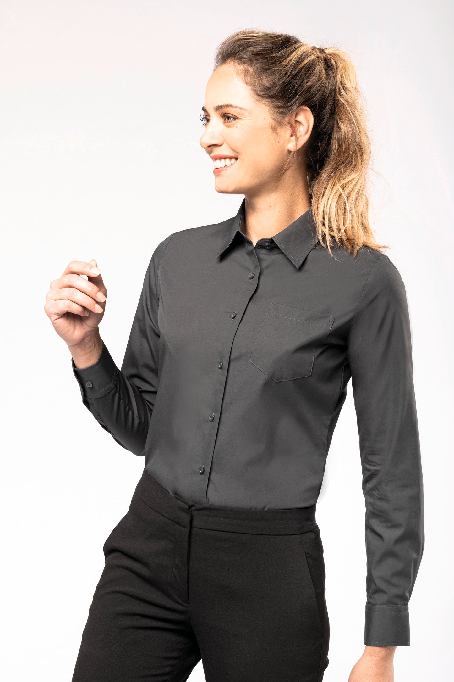 Dames poplin blouse lange mouwen