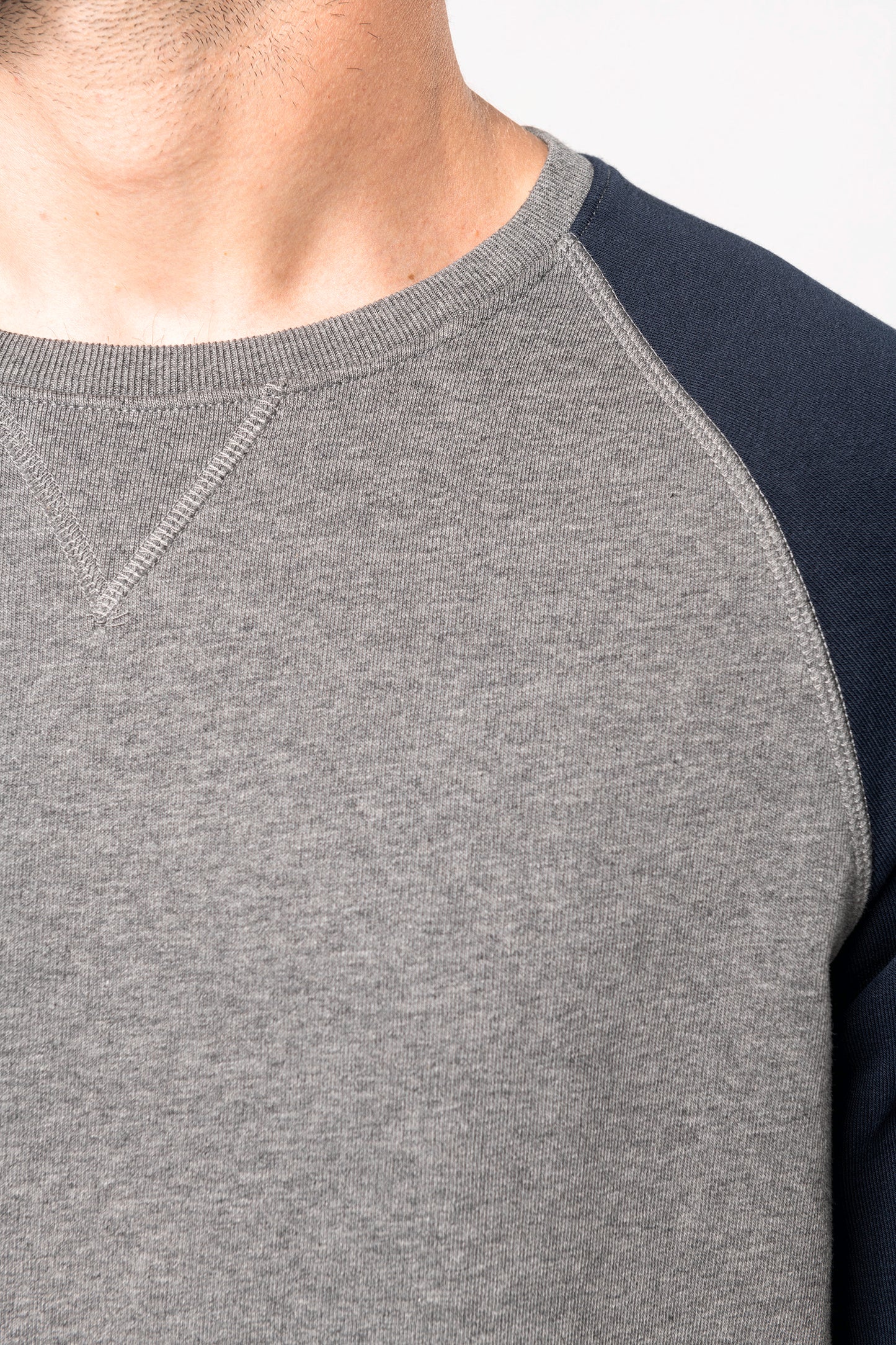 Tweekleurige herensweater BIO ronde hals raglanmouwen