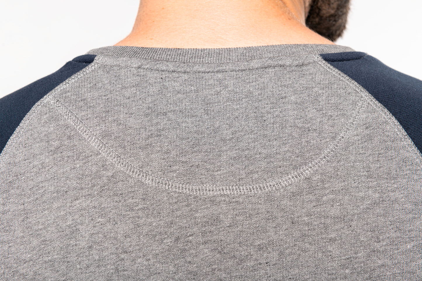 Tweekleurige herensweater BIO ronde hals raglanmouwen