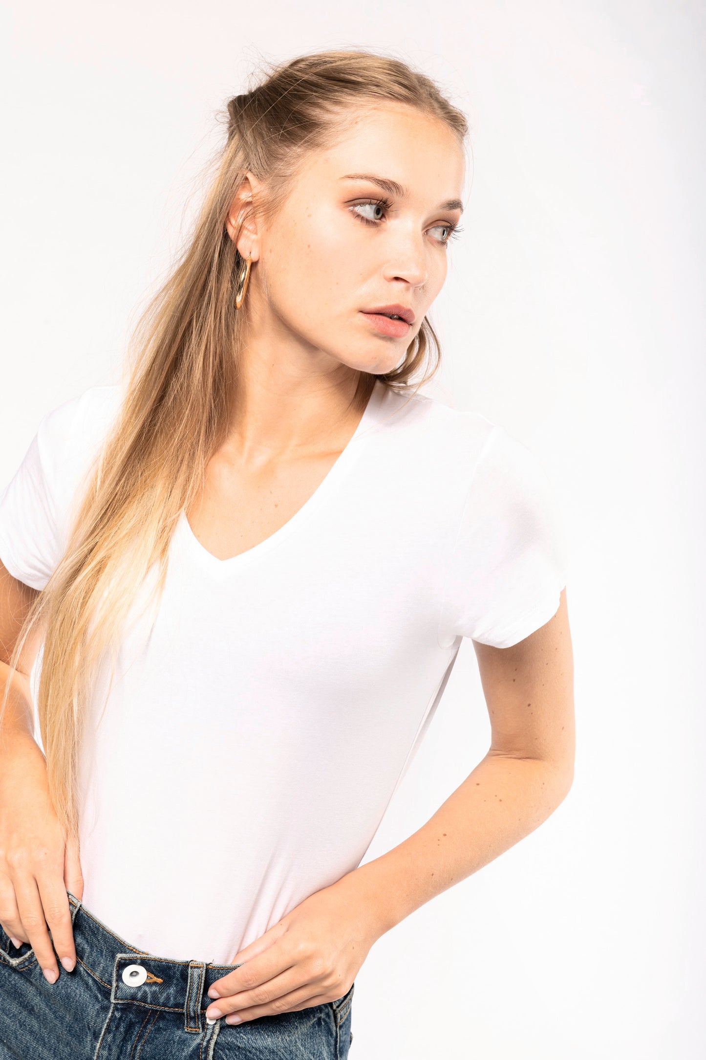 Dames-t-shirt V-hals korte mouwen
