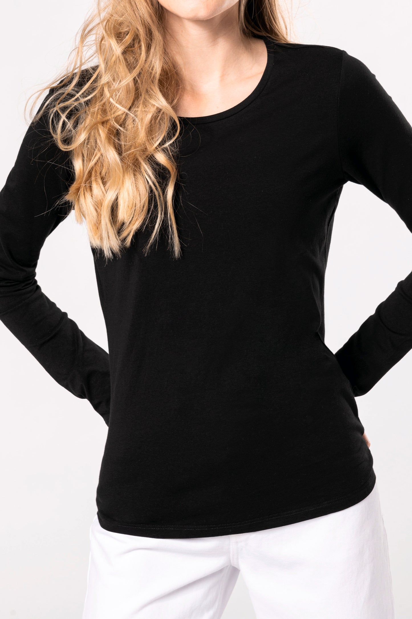 Dames-t-shirt ronde hals lange mouwen