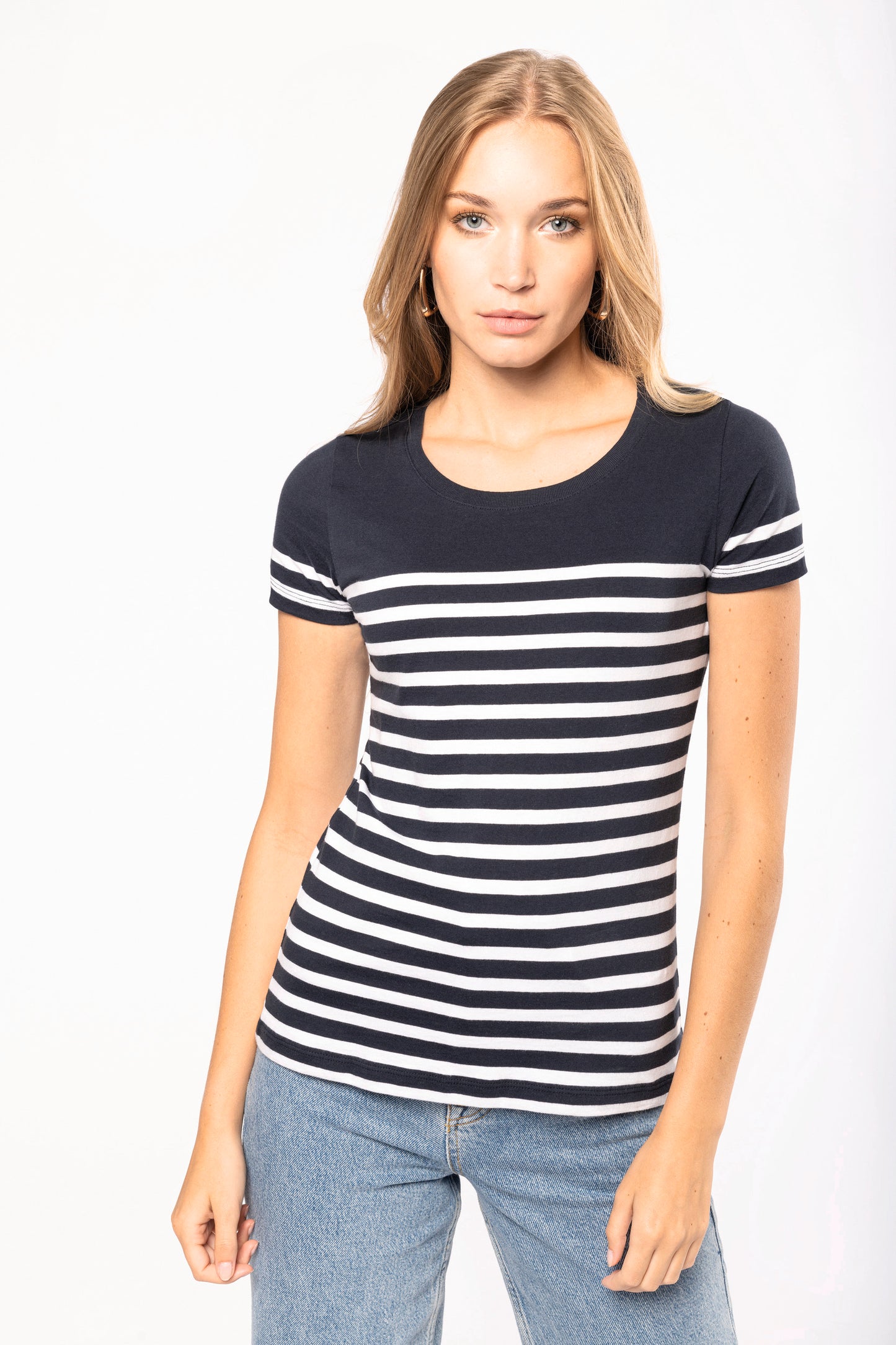 Marine-t-shirt ronde hals Bio dames