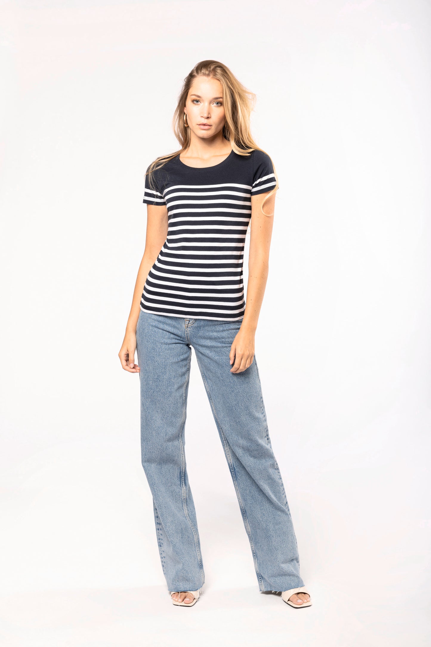 Marine-t-shirt ronde hals Bio dames