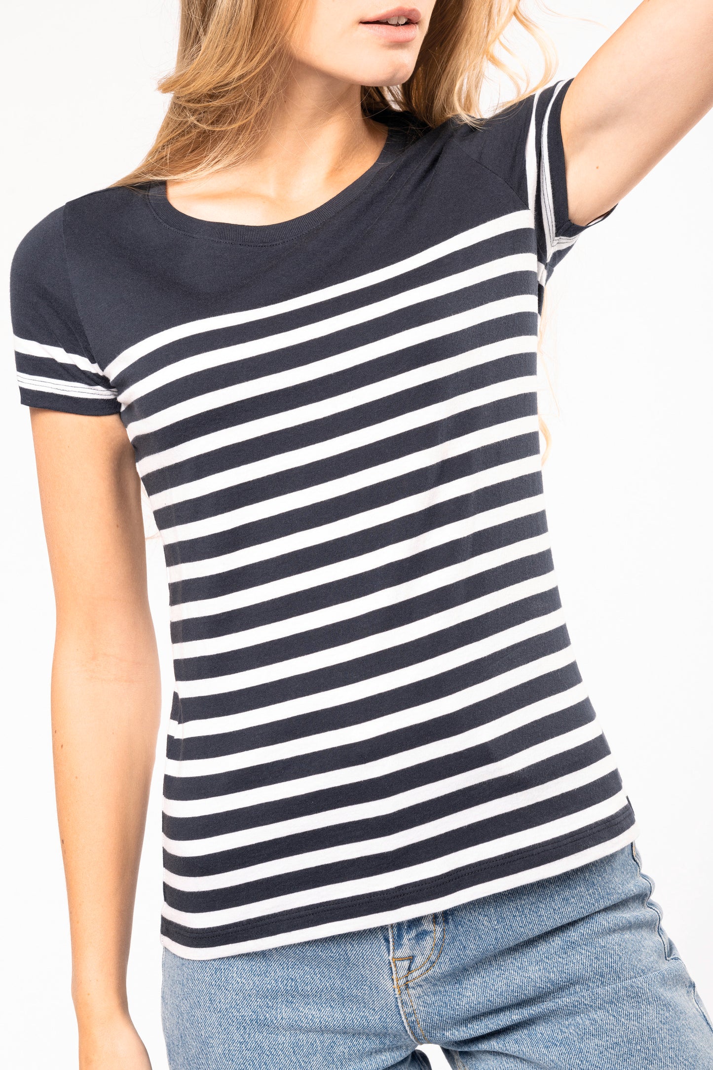 Marine-t-shirt ronde hals Bio dames