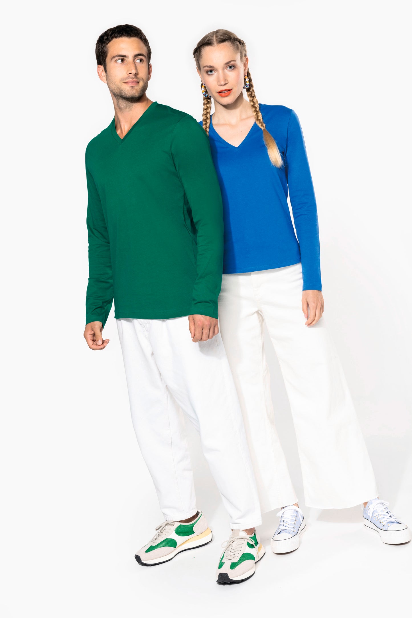 Dames t-shirt V-hals lange mouwen