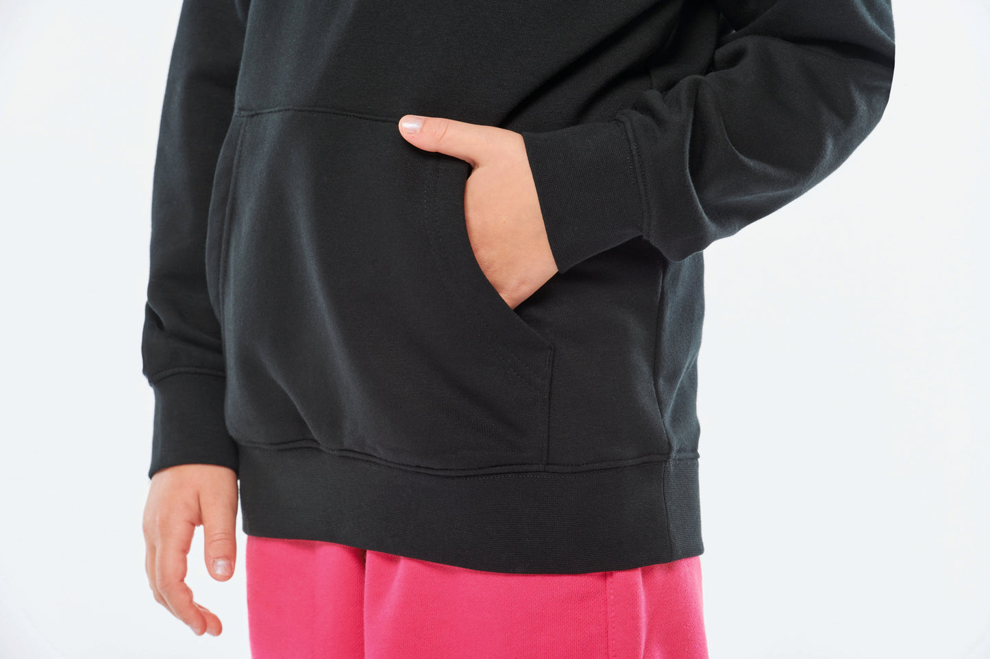 Unisex kindersweater met contrasterende capuchon met motief