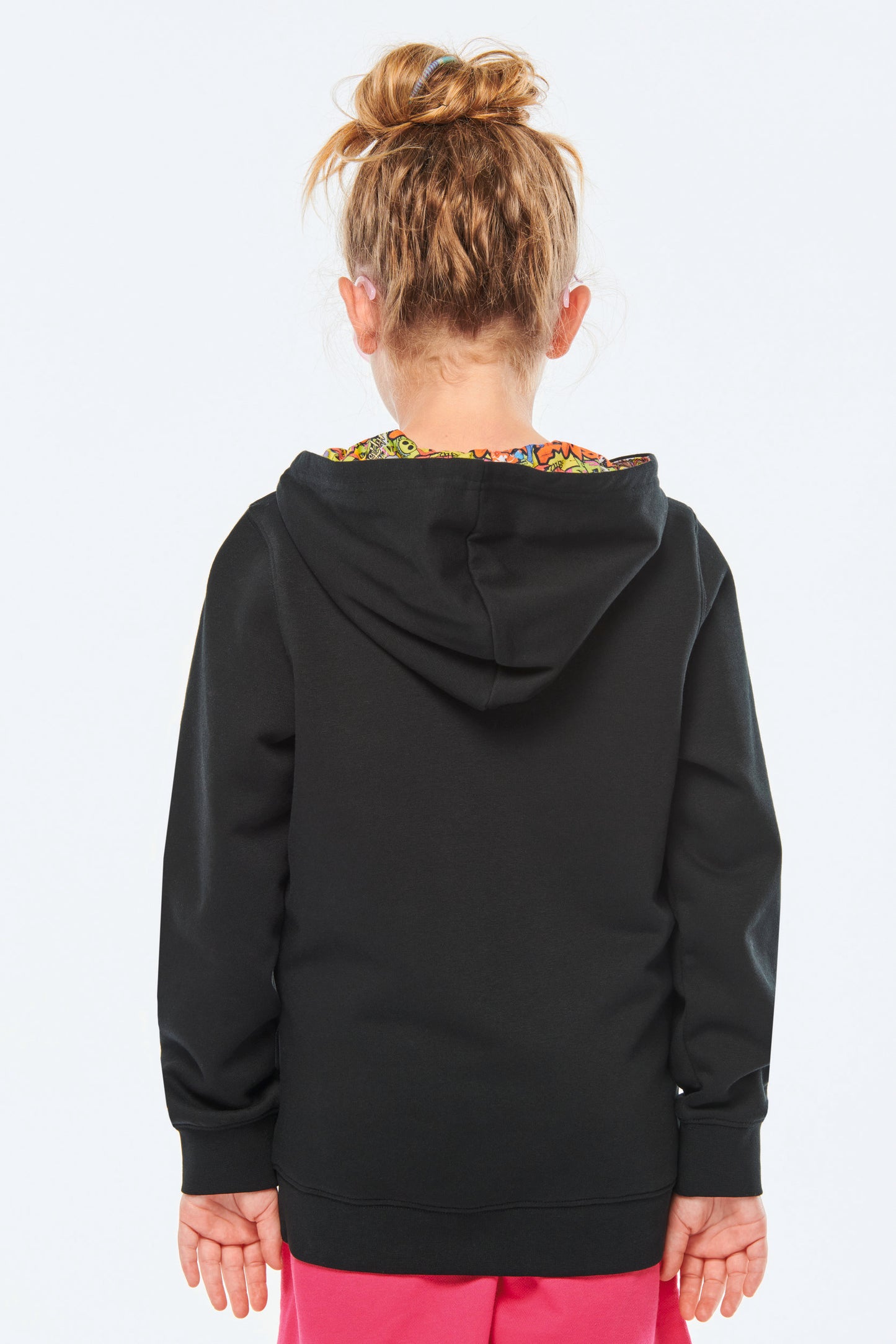 Unisex kindersweater met contrasterende capuchon met motief
