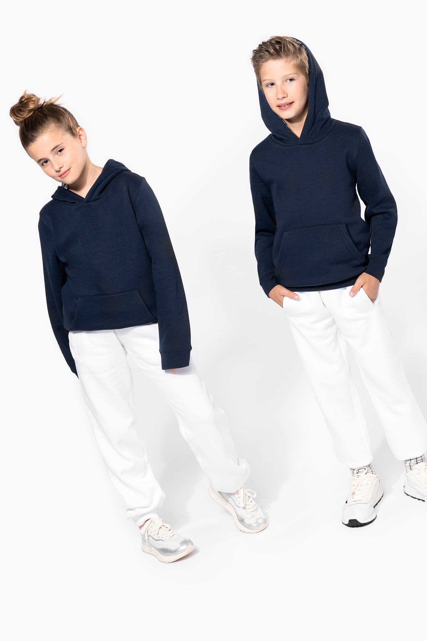 Unisex kindersweater met contrasterende capuchon met motief