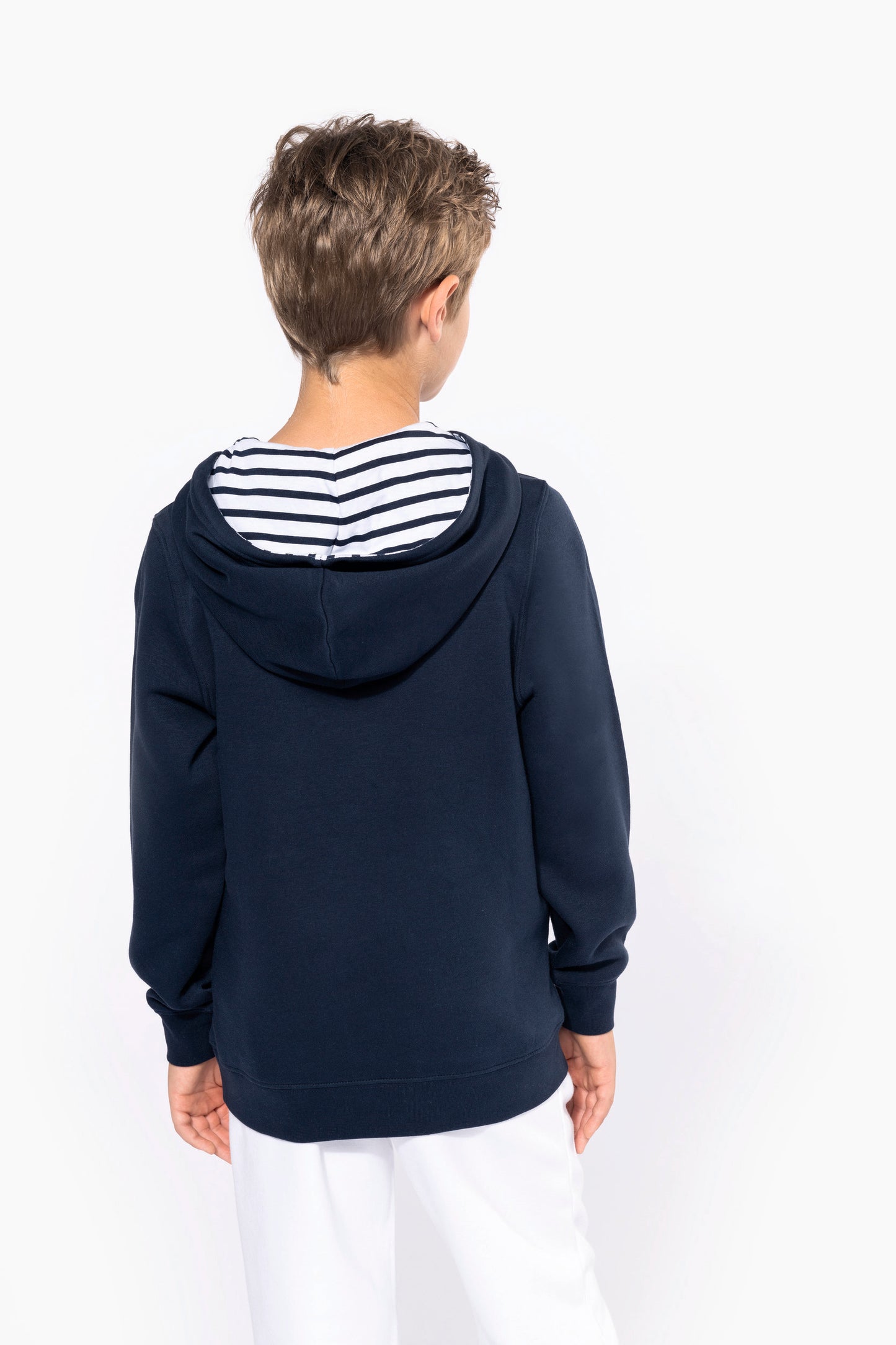 Unisex kindersweater met contrasterende capuchon met motief