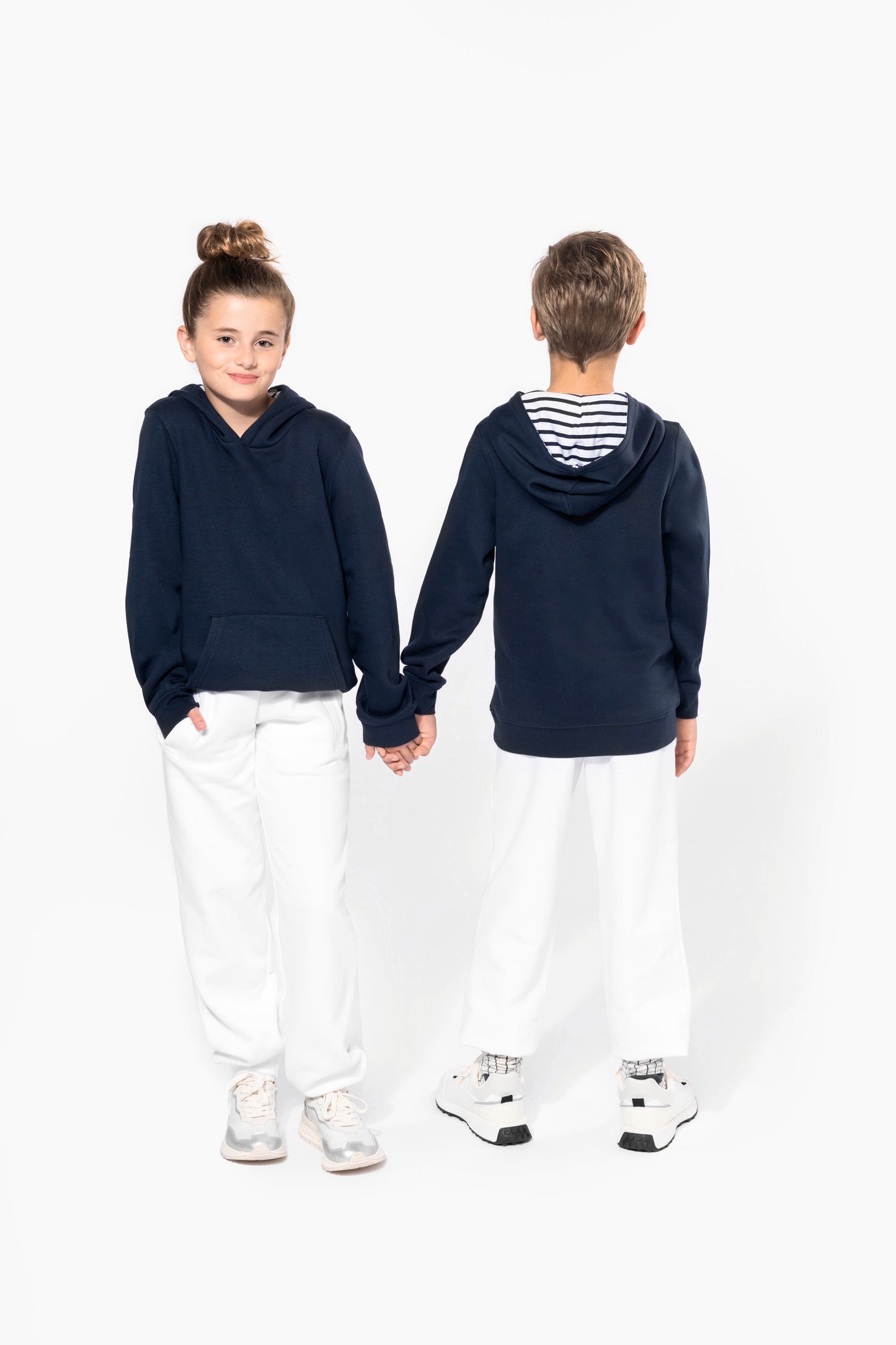Unisex kindersweater met contrasterende capuchon met motief