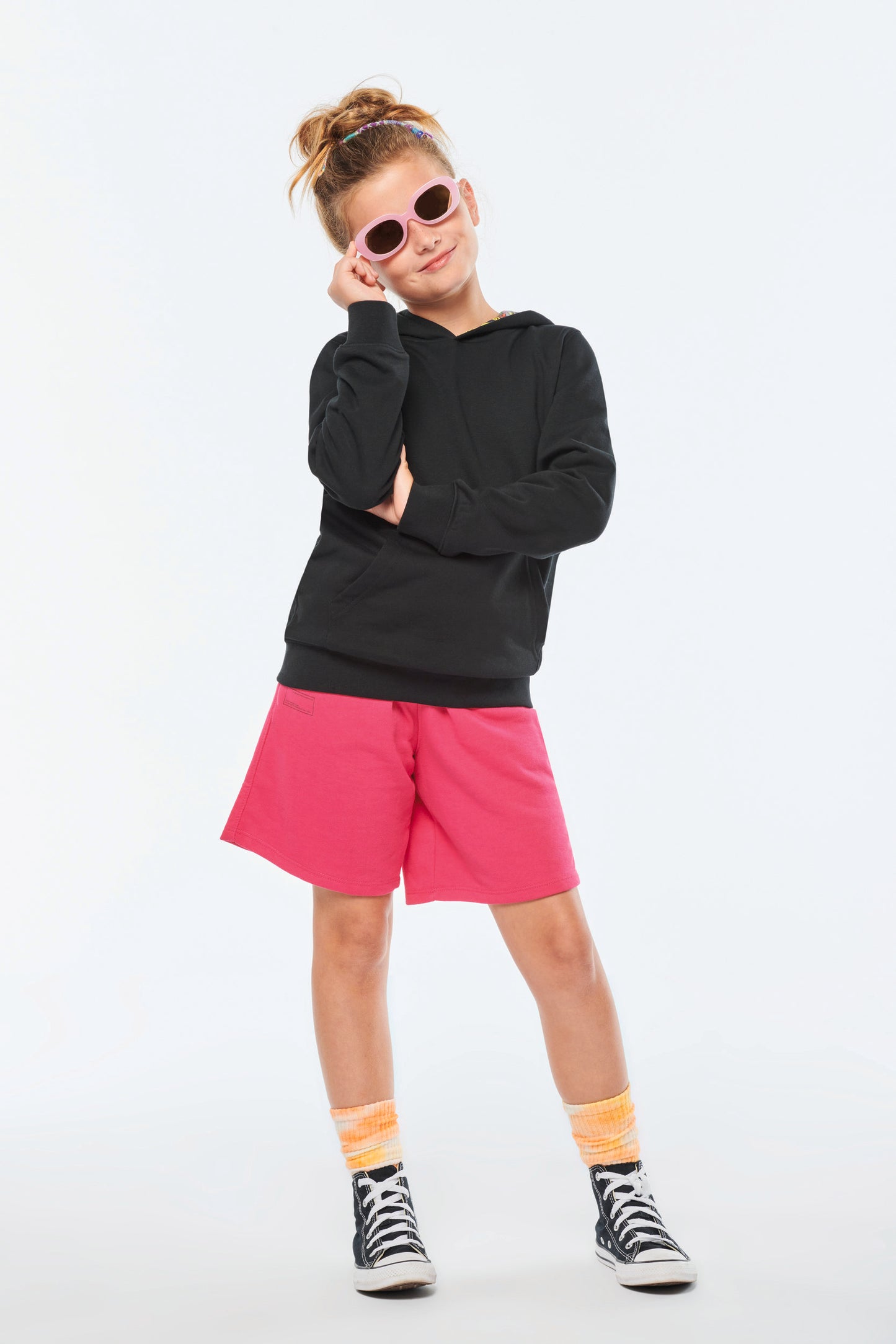Unisex kindersweater met contrasterende capuchon met motief
