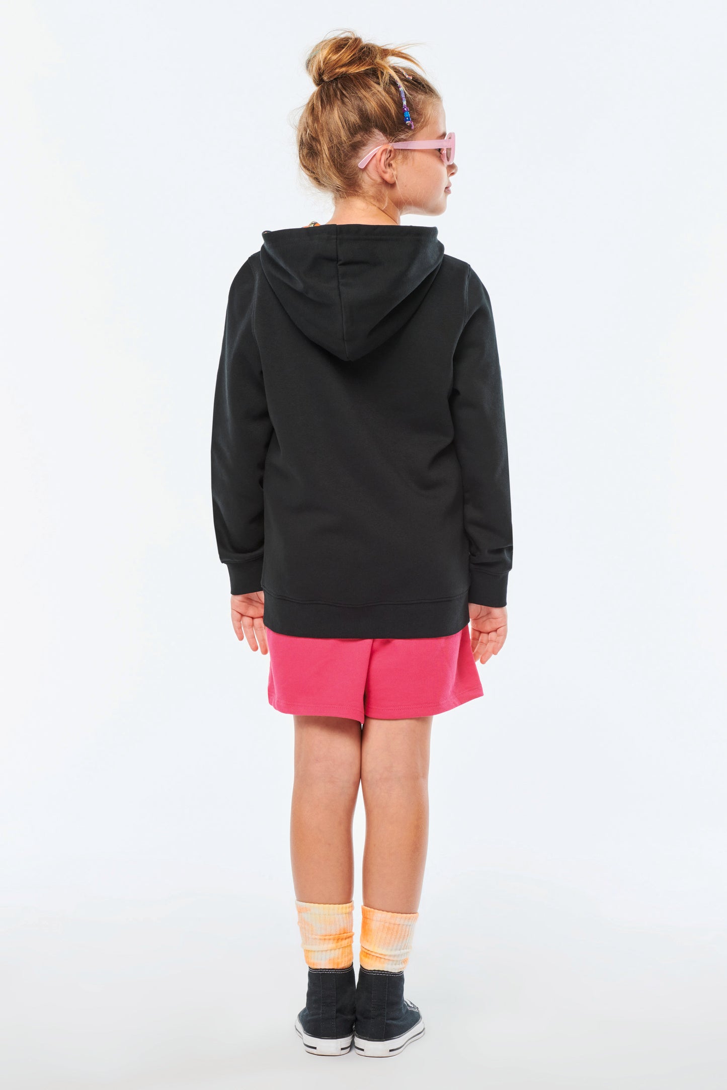 Unisex kindersweater met contrasterende capuchon met motief