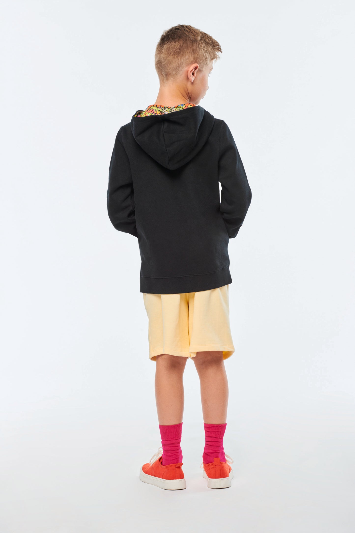 Unisex kindersweater met contrasterende capuchon met motief