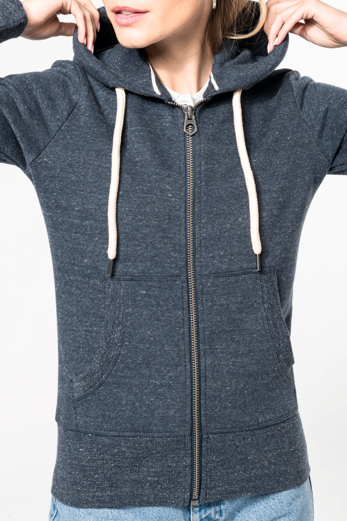 Vintage damessweater met rits en capuchon