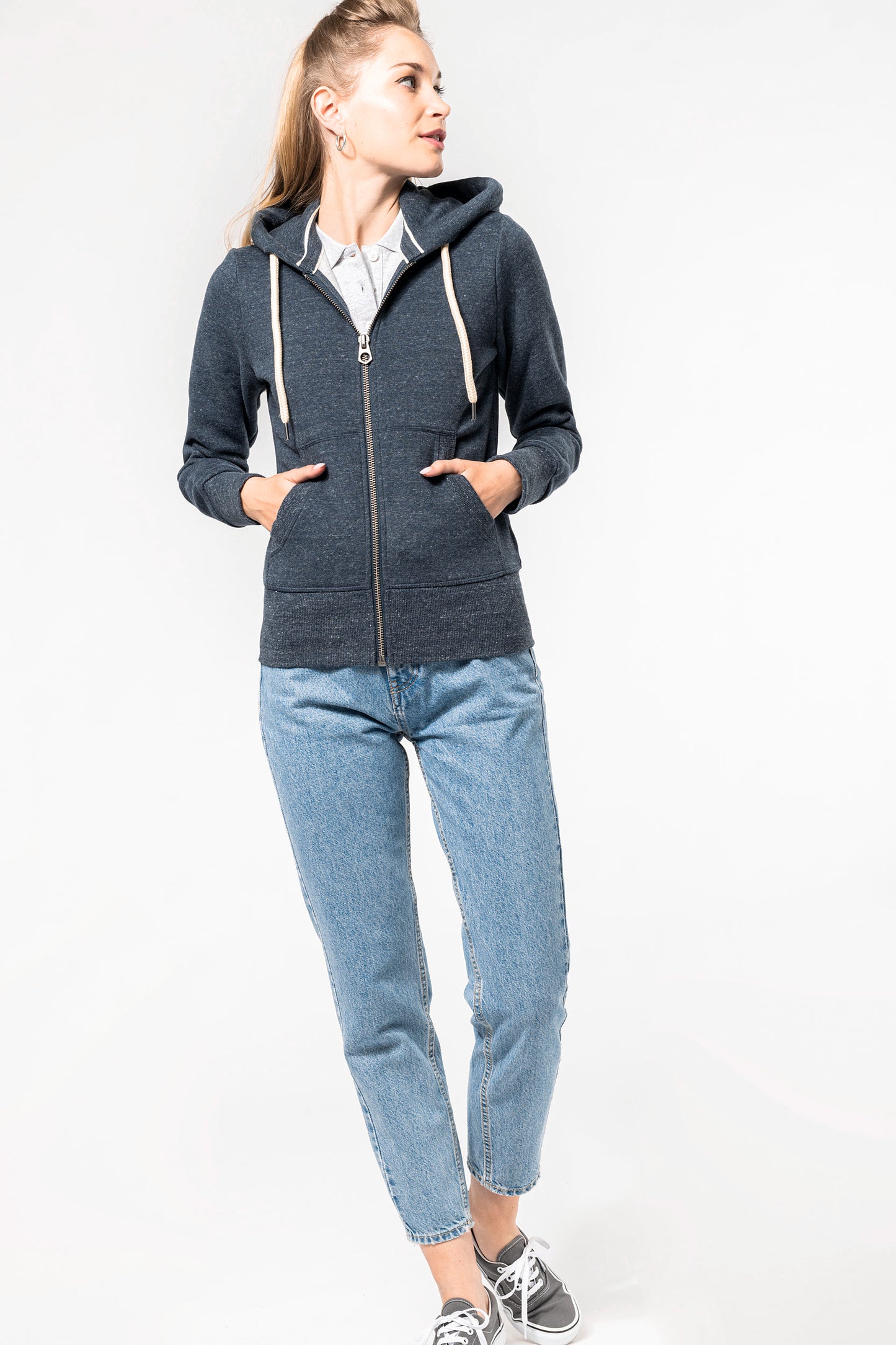 Vintage damessweater met rits en capuchon