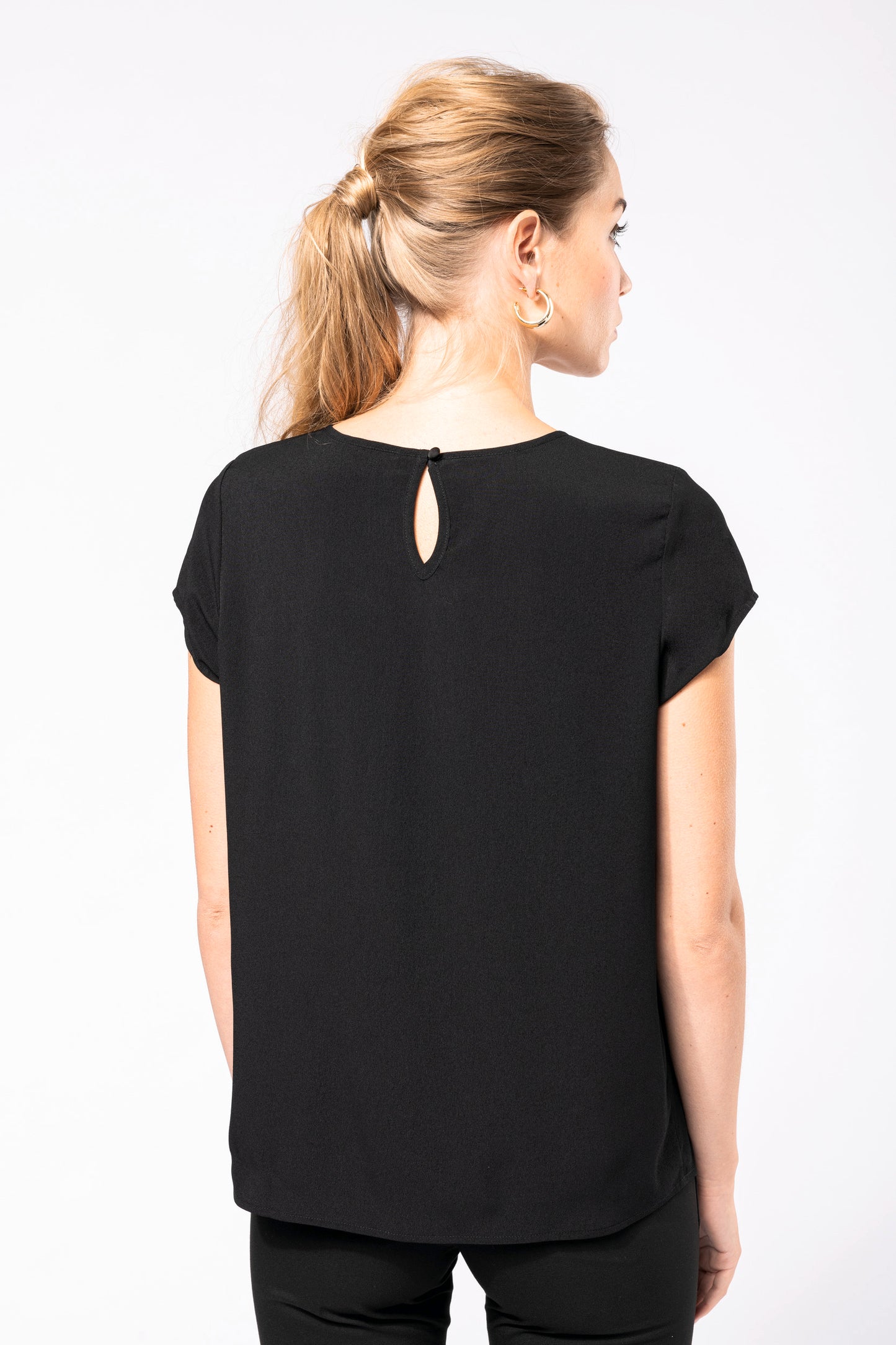 Damesblouse in crÍpe met korte mouwen