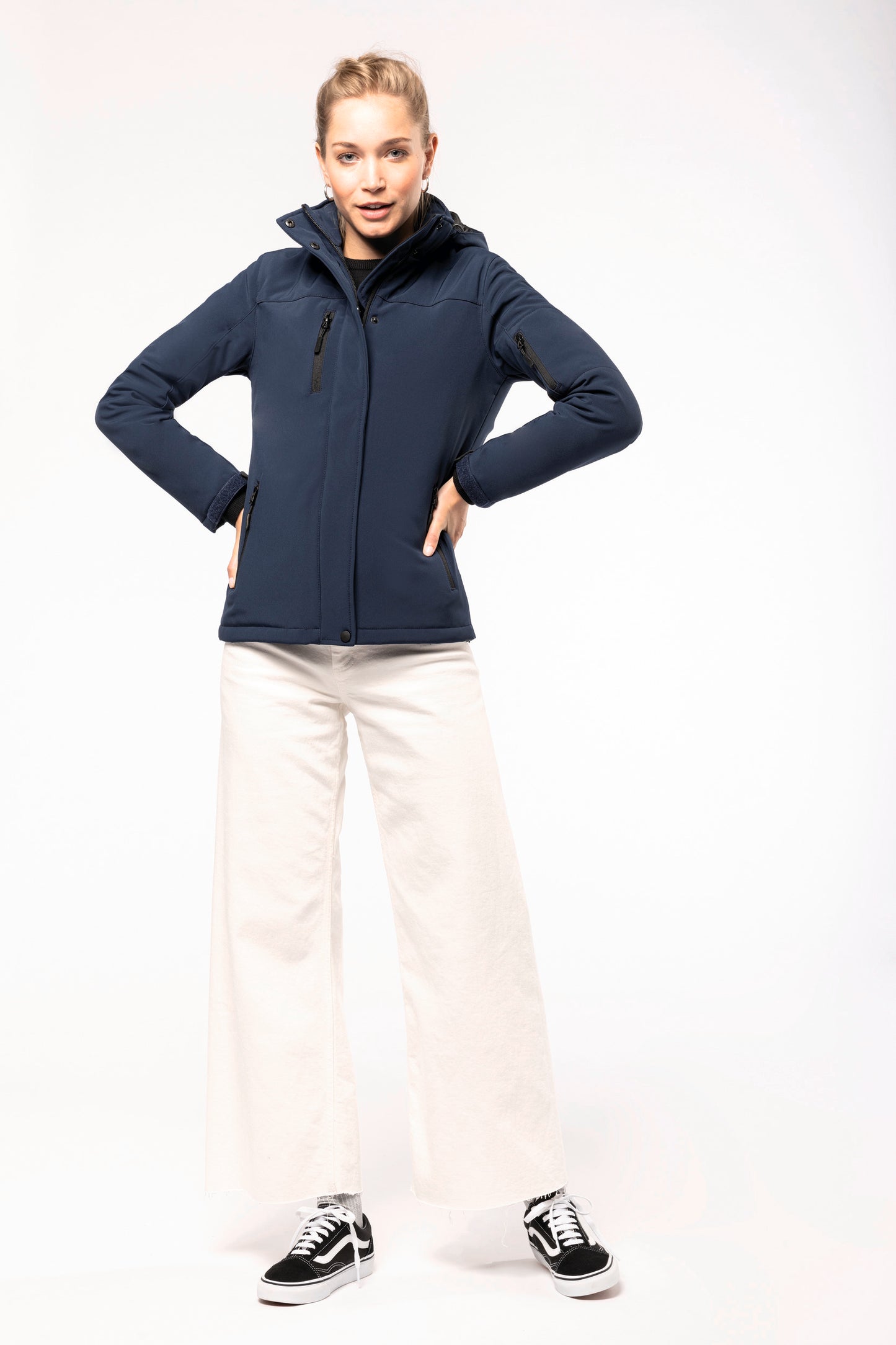 Gewatteerde softshell damesparka met capuchon