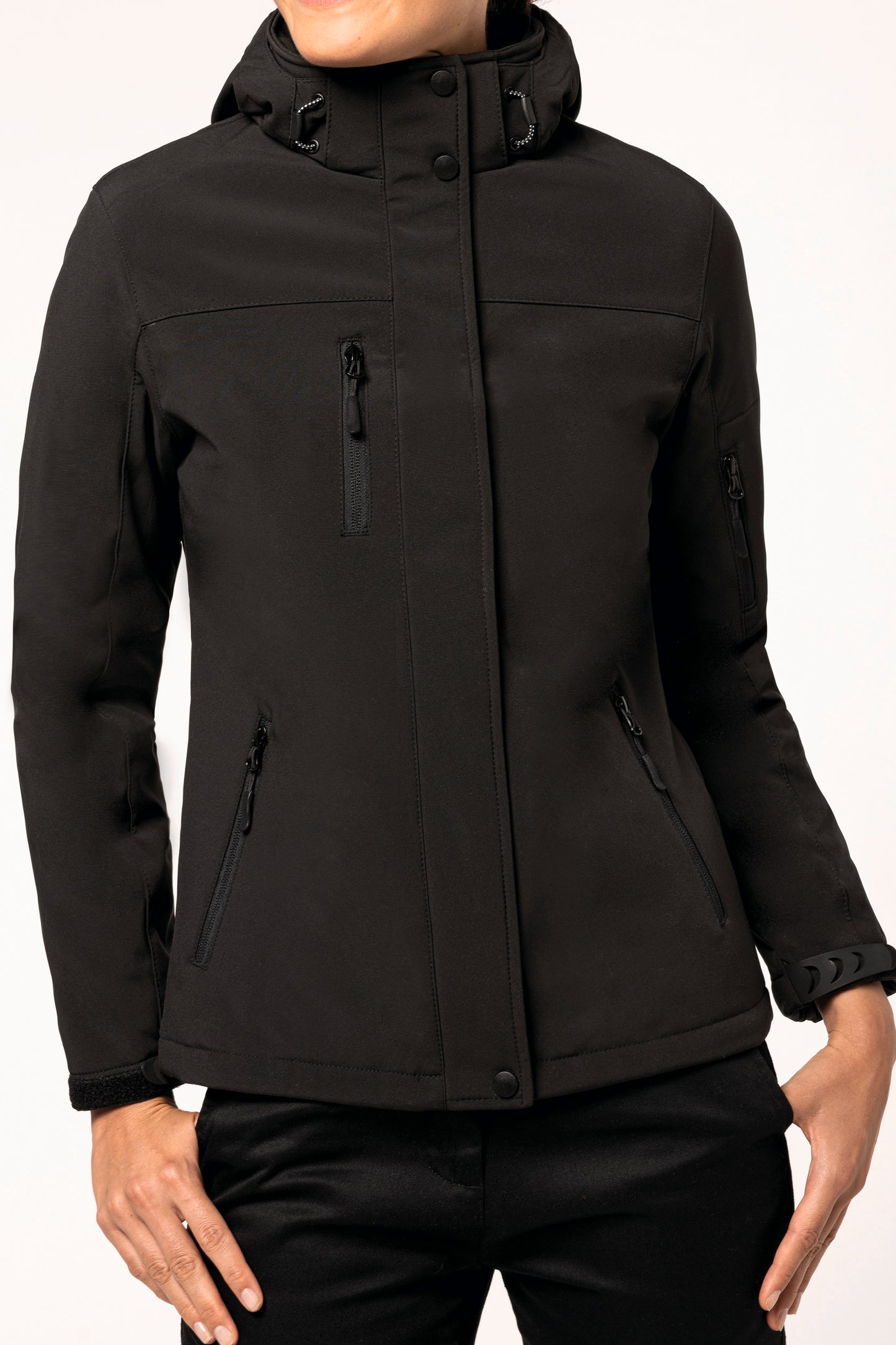 Gewatteerde softshell damesparka met capuchon