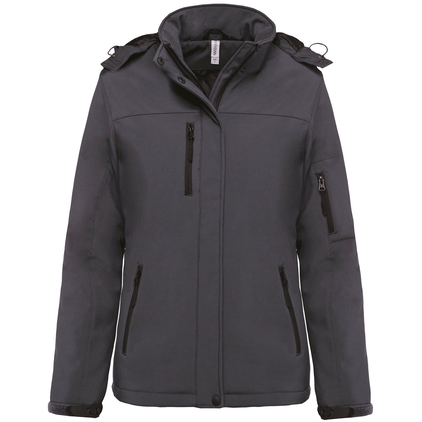 Gewatteerde softshell damesparka met capuchon