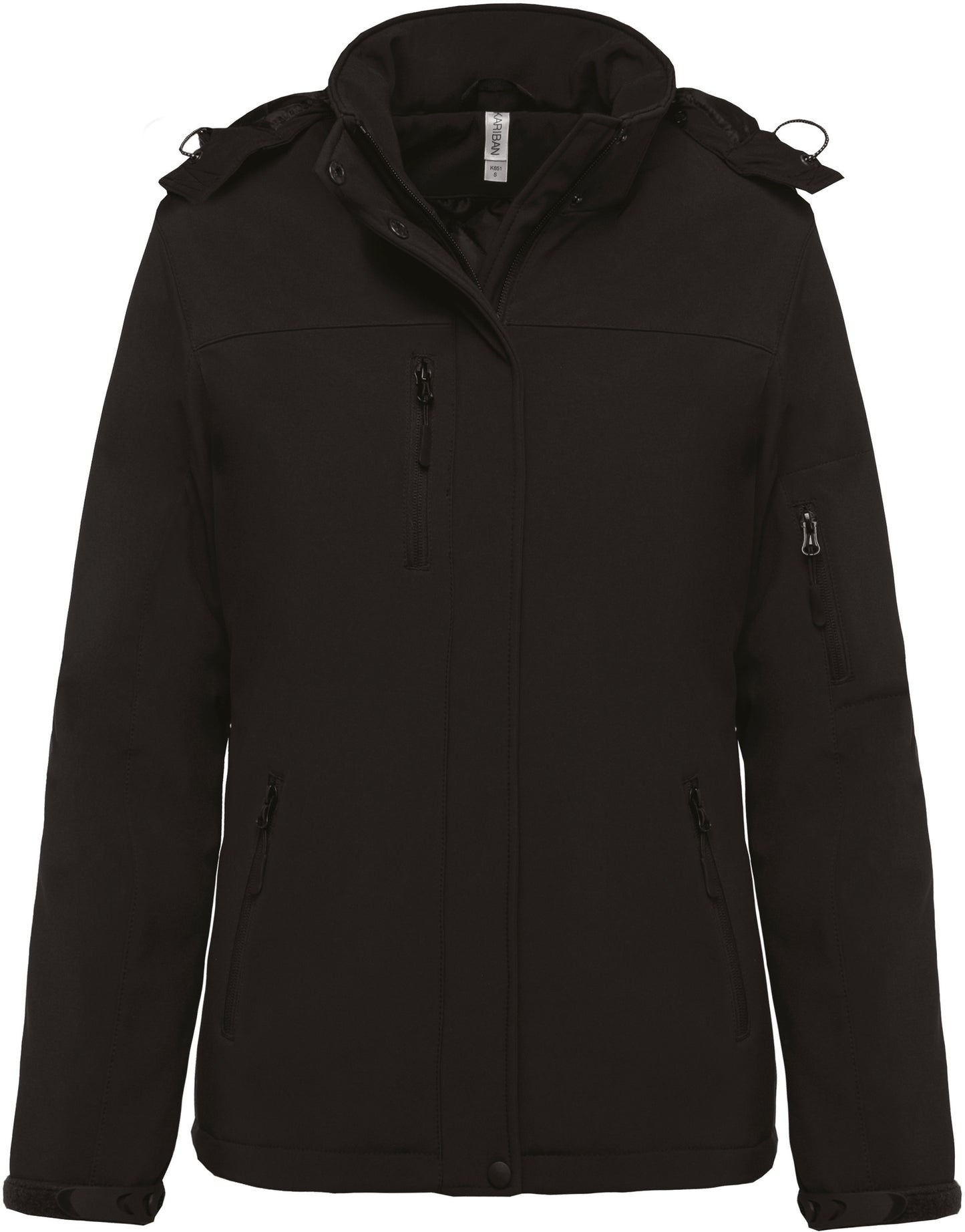 Gewatteerde softshell damesparka met capuchon