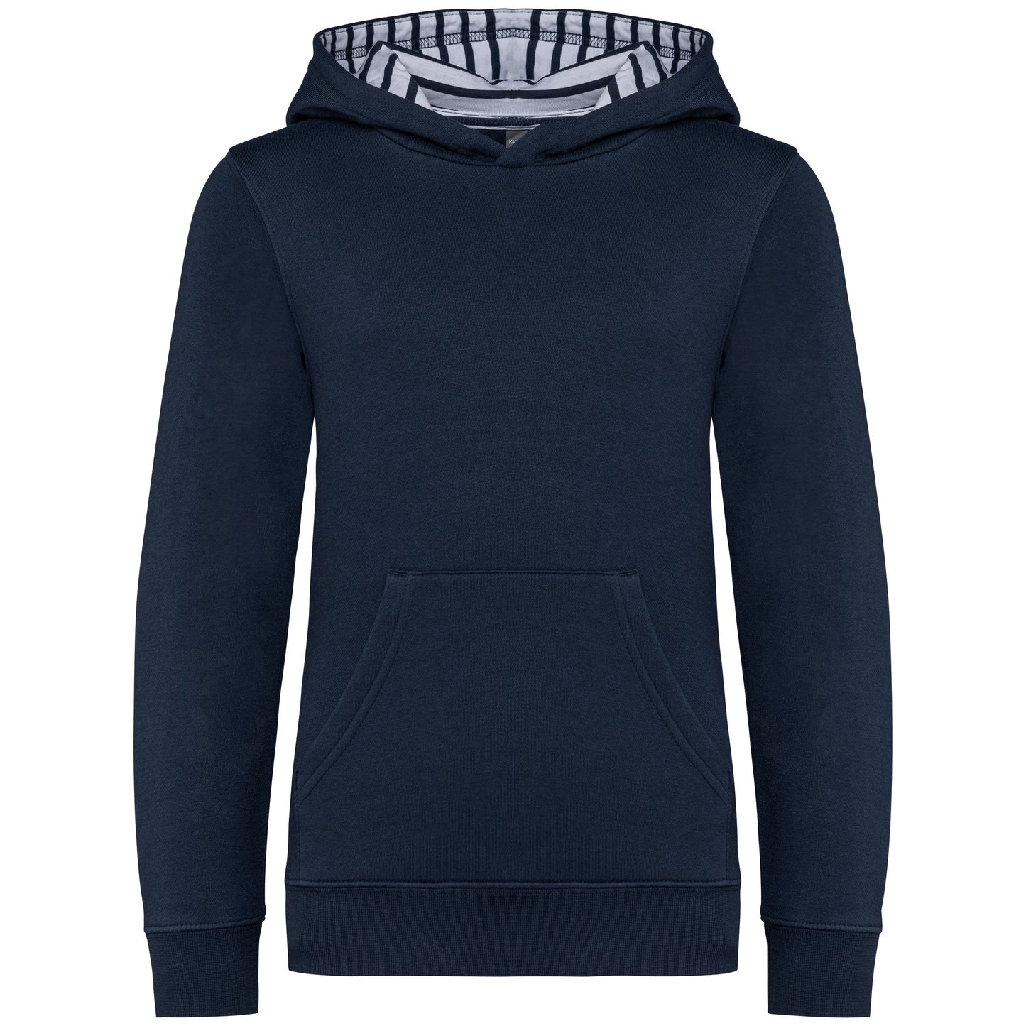 Unisex kindersweater met contrasterende capuchon met motief