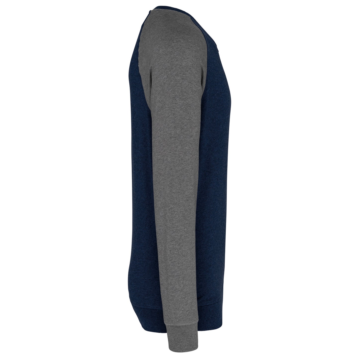 Tweekleurige herensweater BIO ronde hals raglanmouwen