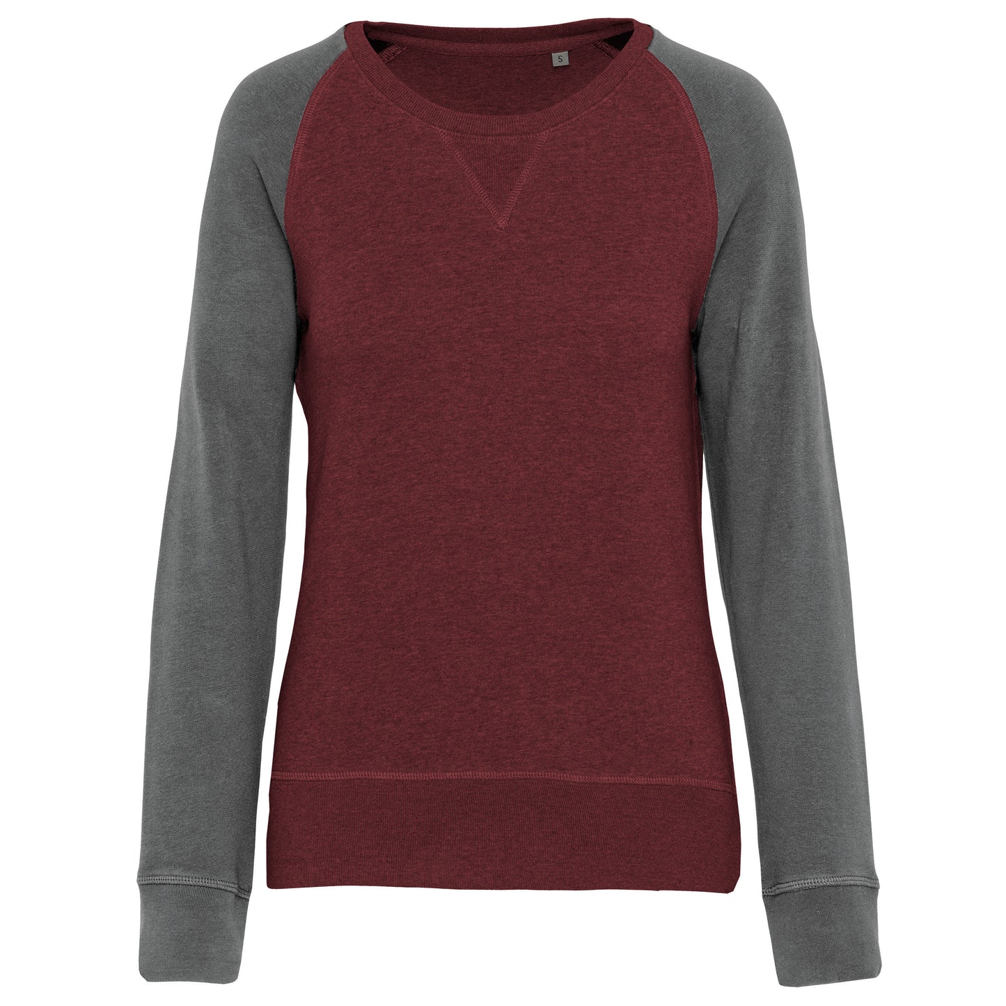 Tweekleurige damessweater BIO ronde hals raglanmouwen