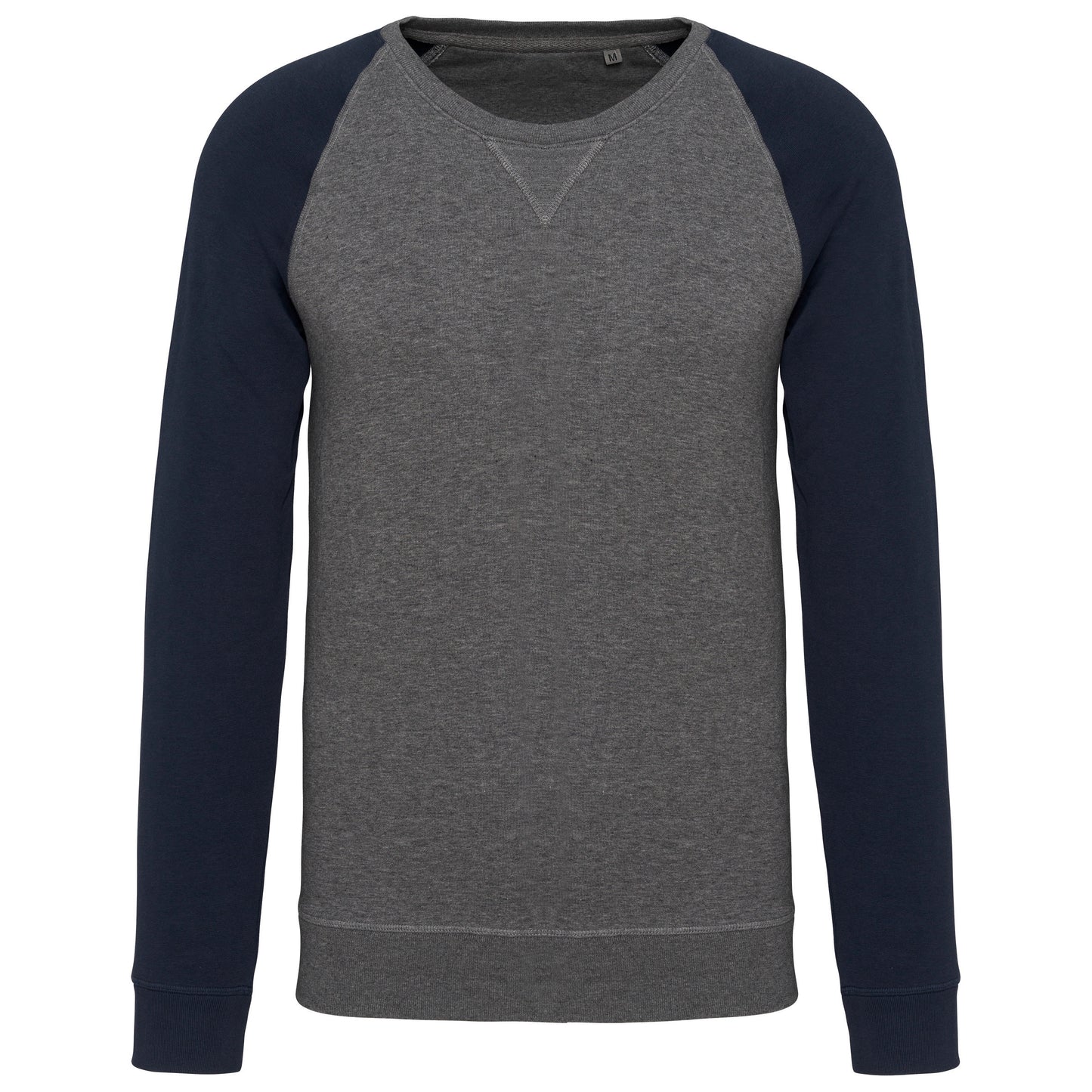 Tweekleurige herensweater BIO ronde hals raglanmouwen