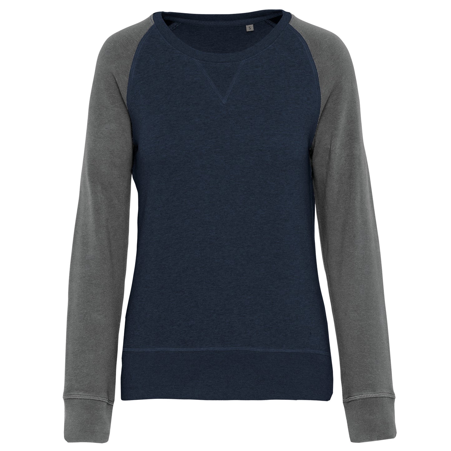 Tweekleurige damessweater BIO ronde hals raglanmouwen