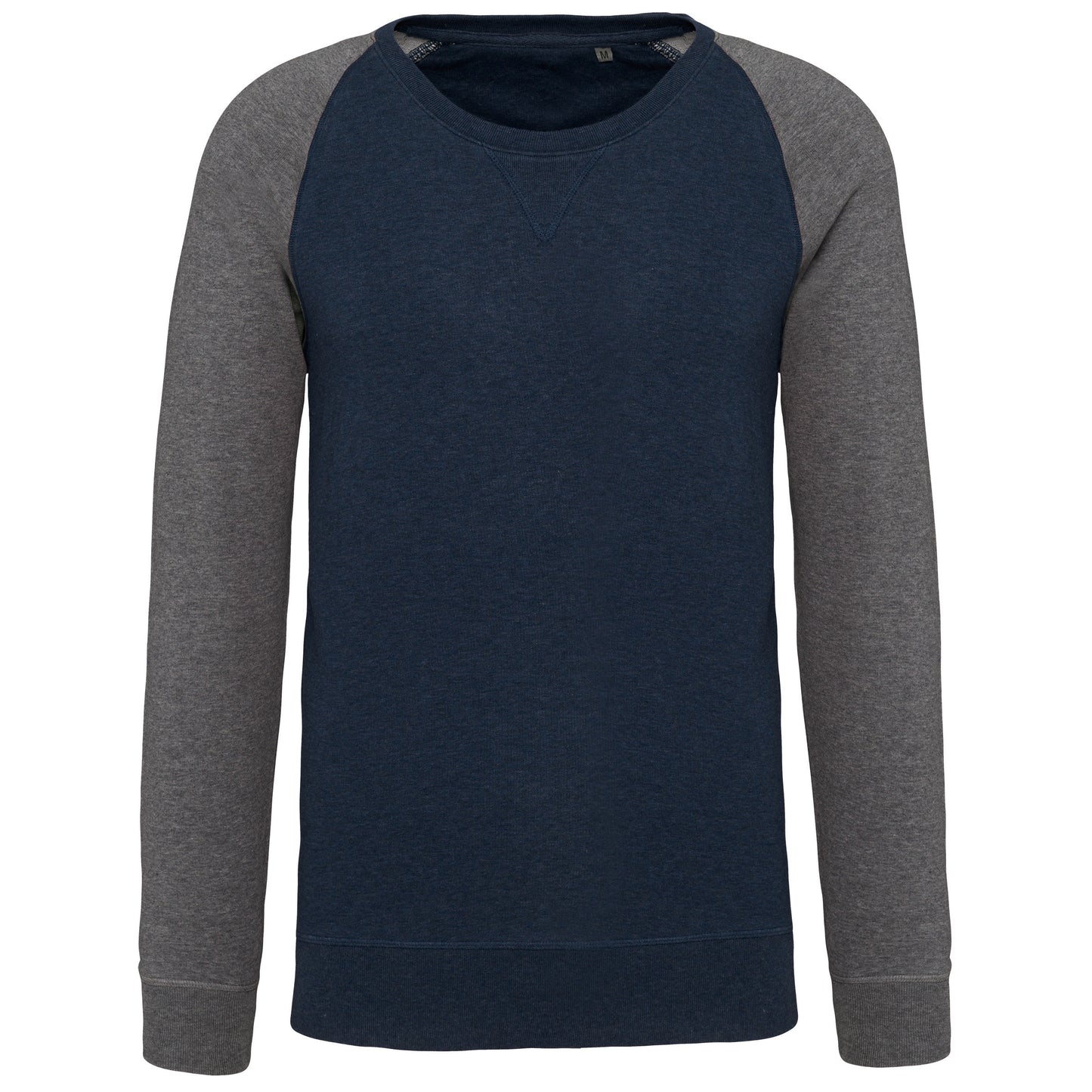 Tweekleurige herensweater BIO ronde hals raglanmouwen