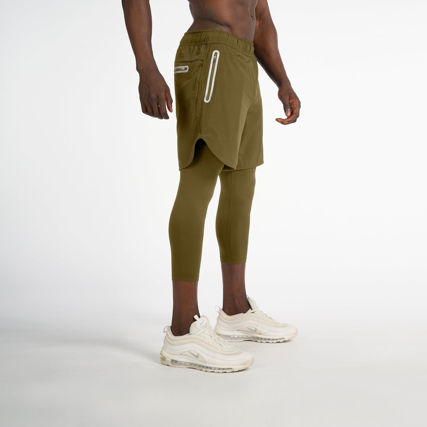 Shorts for Men's Workout By RZIST In Capulet Olive Shorts (Long Tights) - RZIST