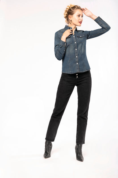 Dames denim blouse lange mouwen