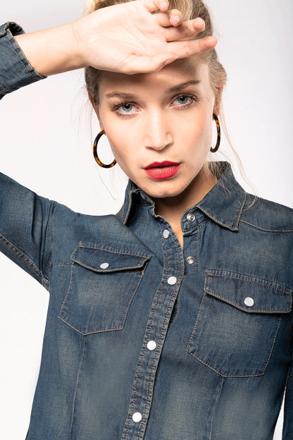 Dames denim blouse lange mouwen