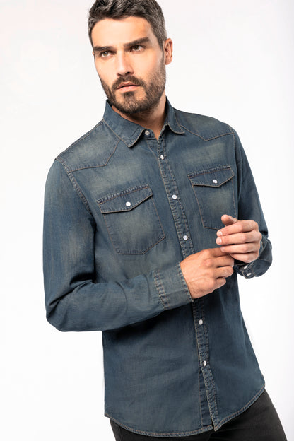 Heren denim overhemd lange mouwen