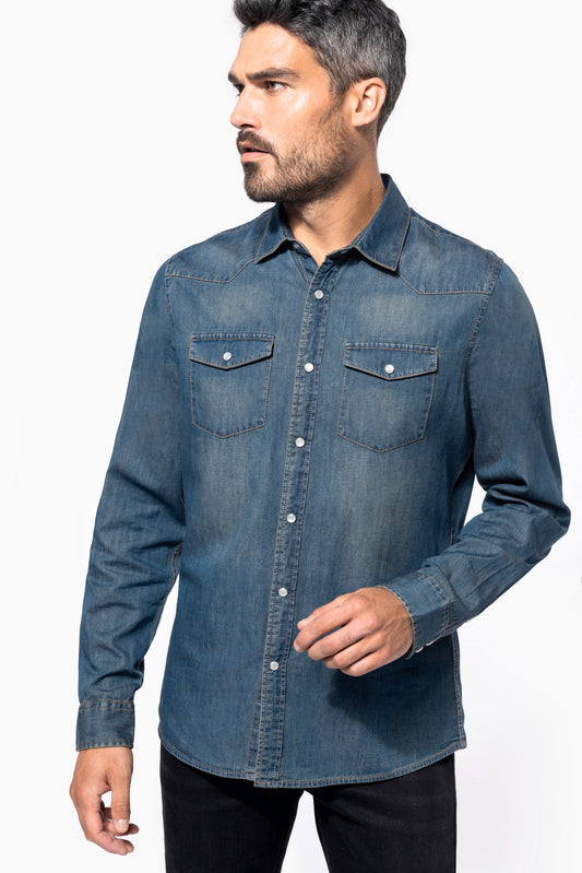 Heren denim overhemd lange mouwen