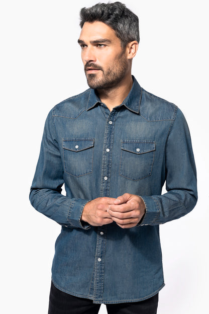 Heren denim overhemd lange mouwen