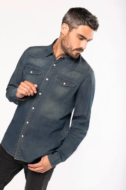 Heren denim overhemd lange mouwen