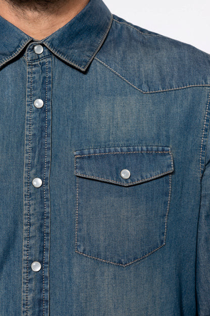 Heren denim overhemd lange mouwen