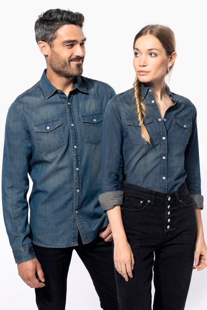 Heren denim overhemd lange mouwen