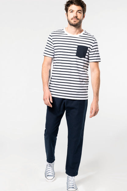Gestreept T-shirt met zak en korte mouwen