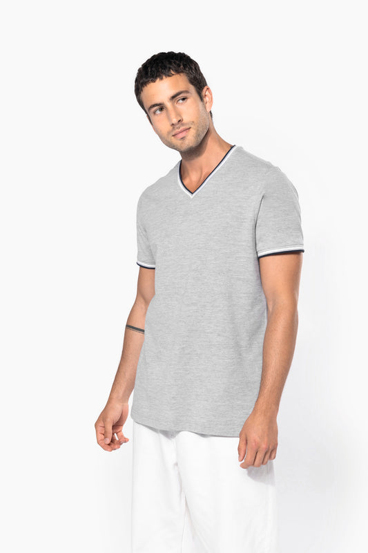 Heren-t-shirt piqué V-hals