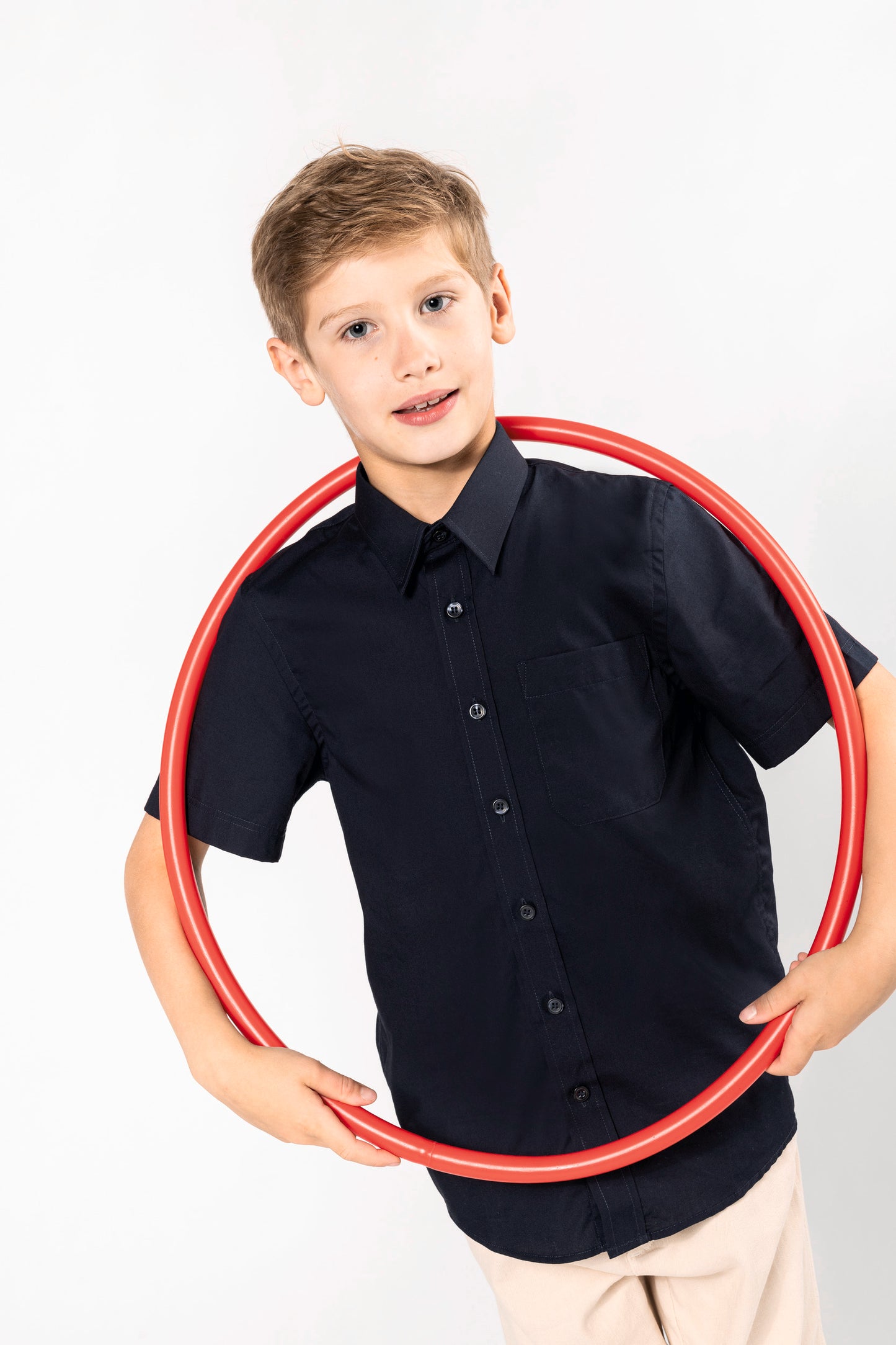 Kinder poplin overhemd korte mouwen
