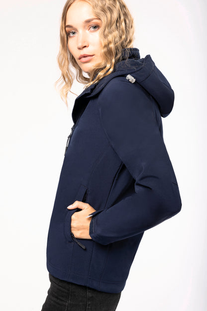 Dames softshell jas met afneembare capuchon