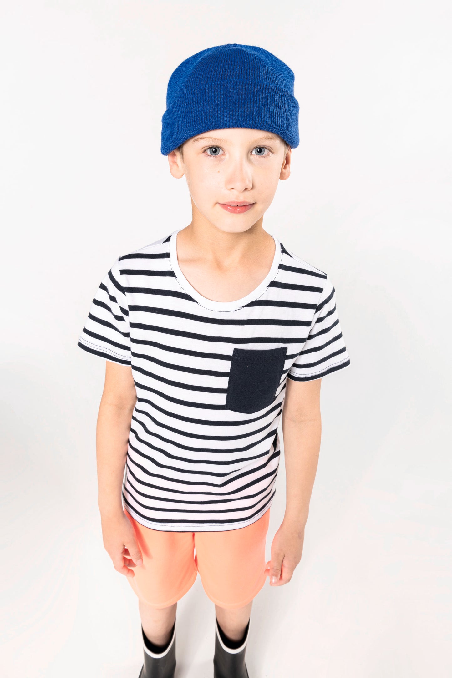 Gestreept T-shirt met zak en korte mouwen kids