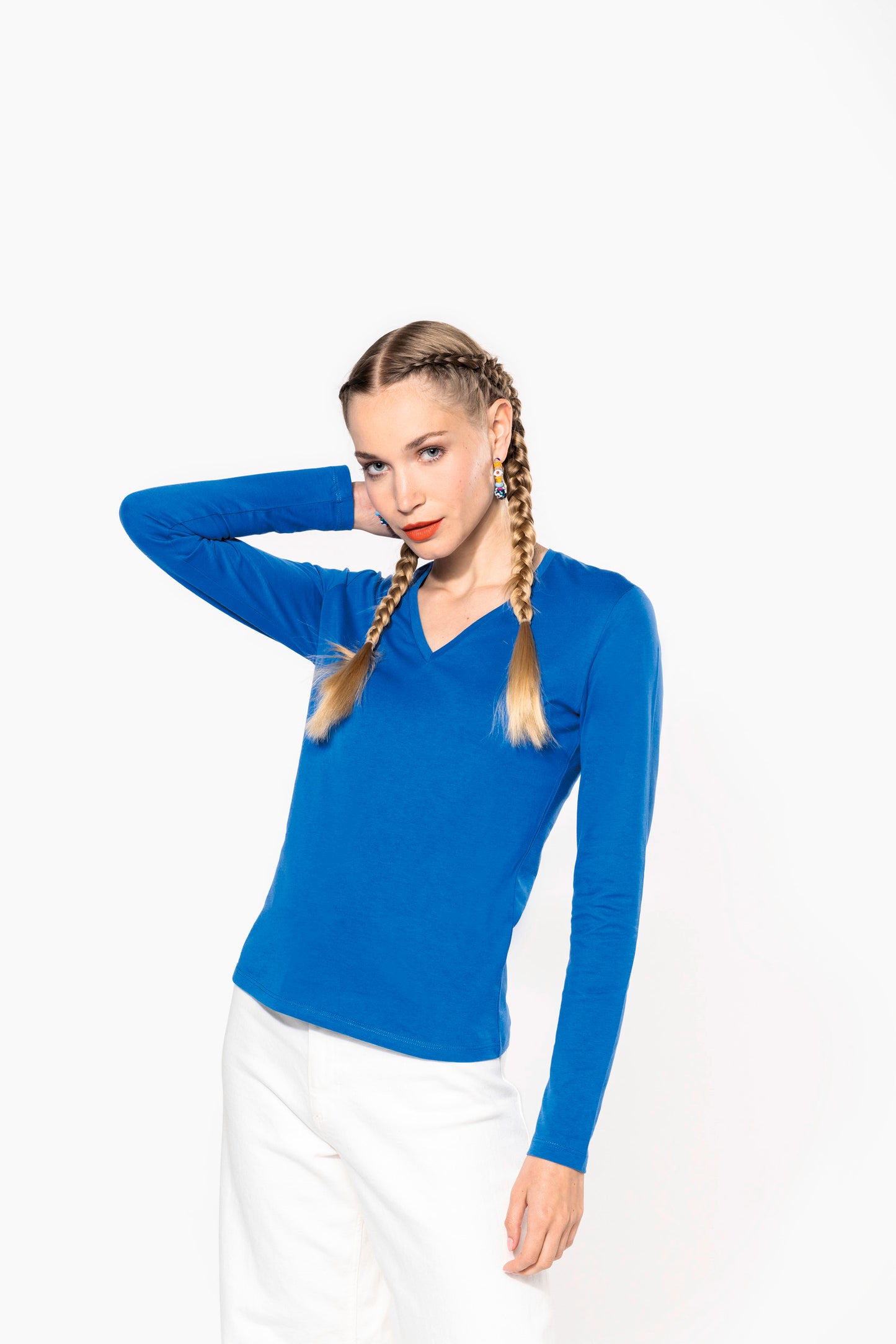Dames t-shirt V-hals lange mouwen