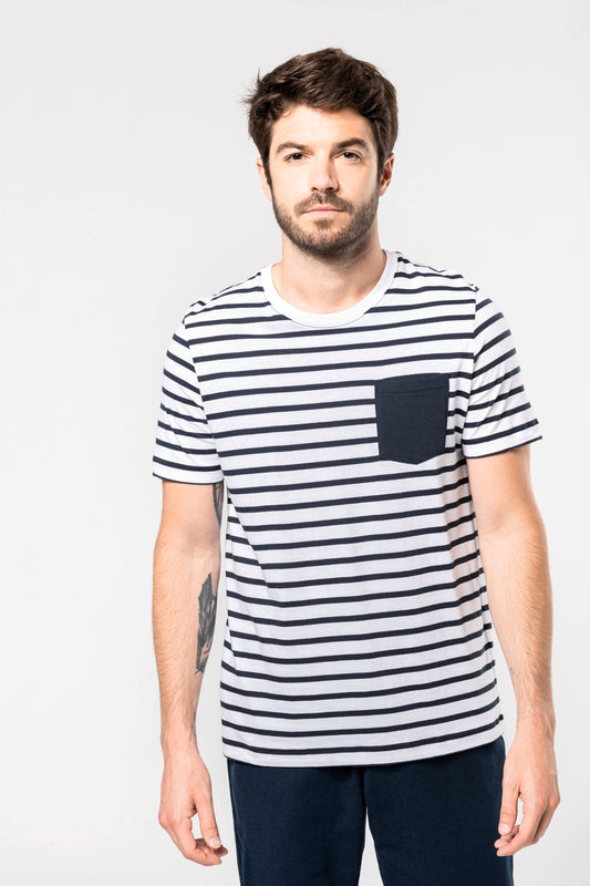 Gestreept T-shirt met zak en korte mouwen